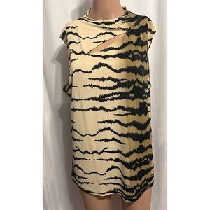 Beautiful RARE Vintage Y2K CINQ animal striped design neutral color blouse size